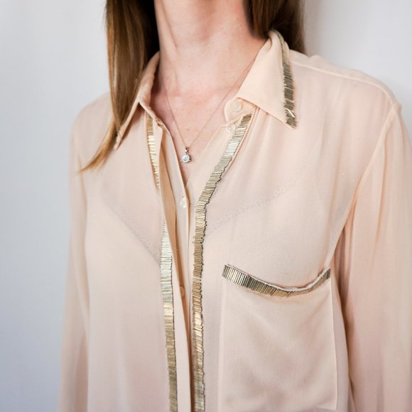 Chloé Embellished Beaded Trim Blush Pink Blouse - Picture 2 of 7